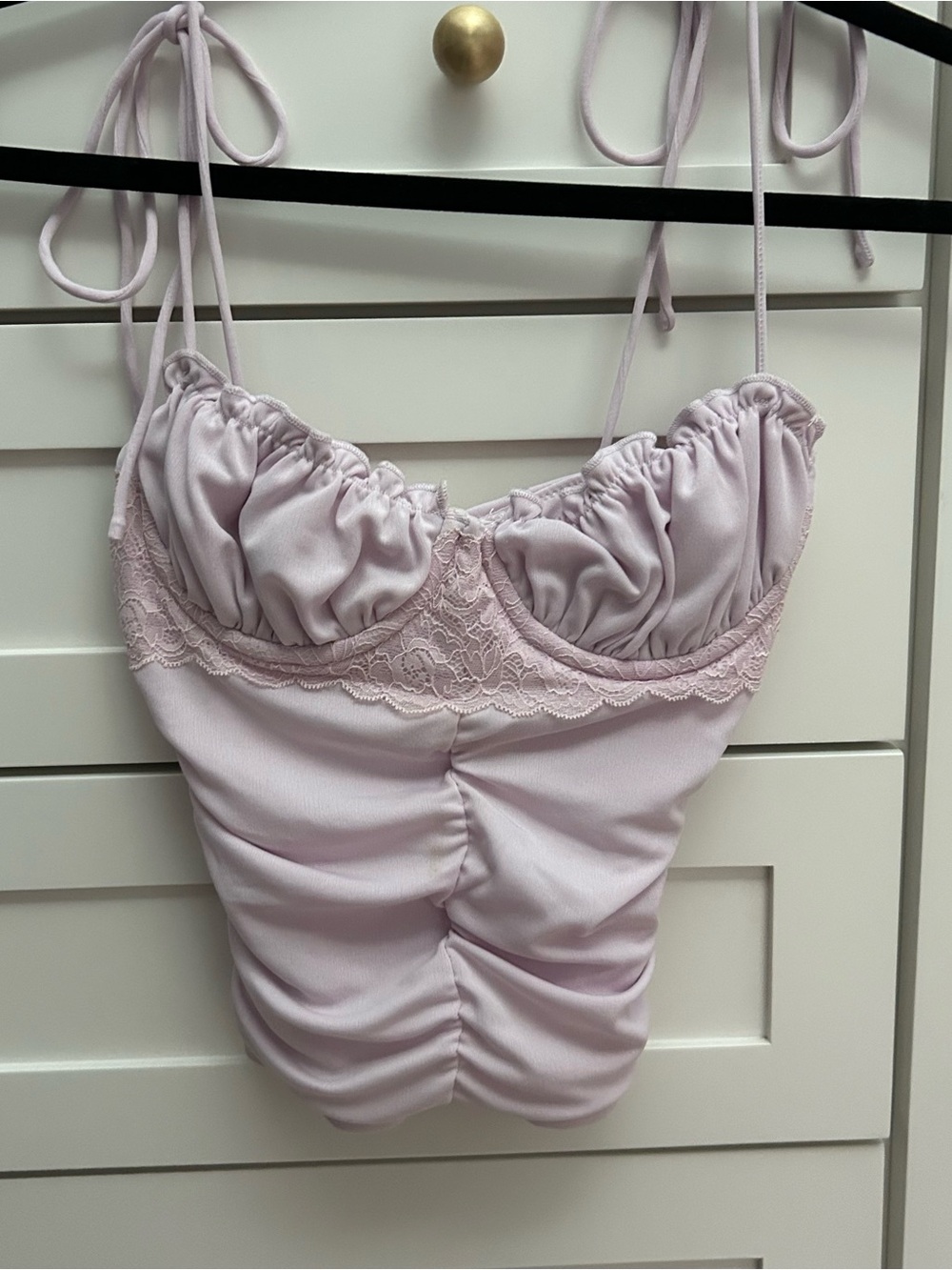 Lace-Trim Ruche bustier Top - Light Lilac